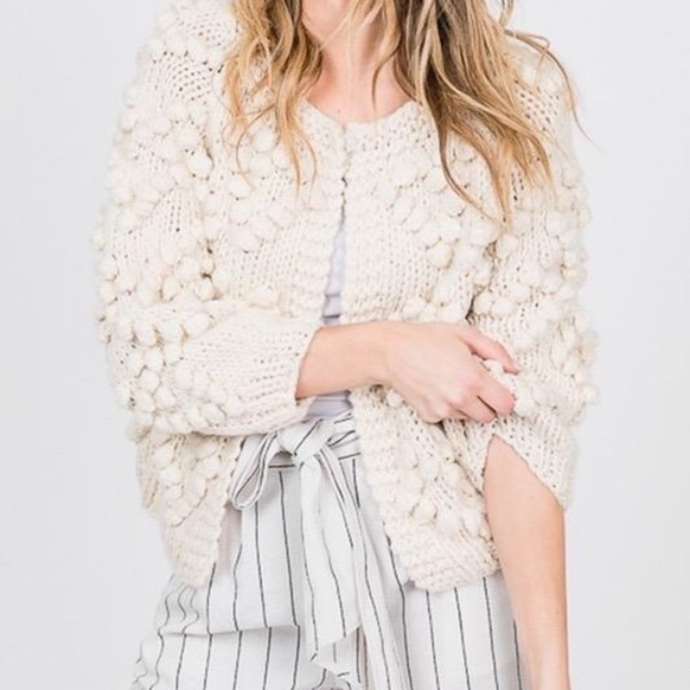 Heart Shaped Pom Pom Cardigan